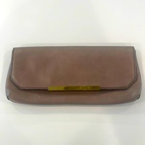 J.Crew clutch in mushroom grey with gold detail
